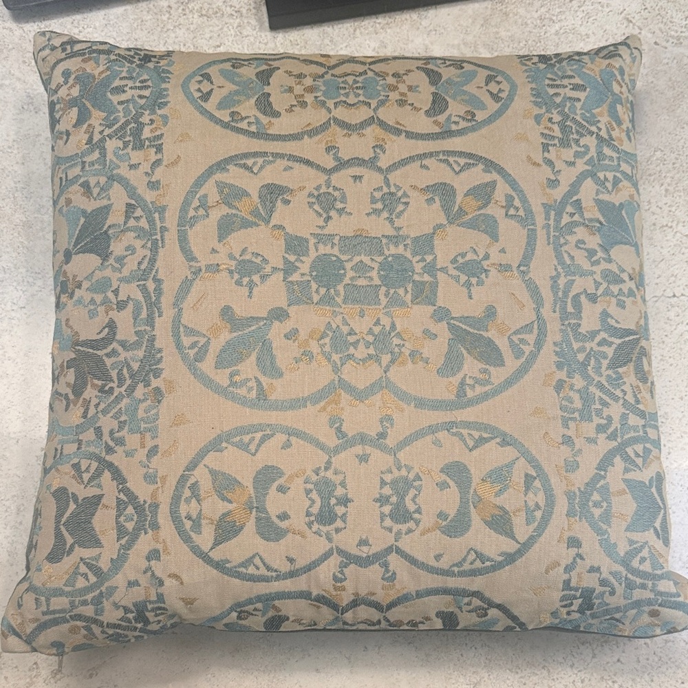 Elegant Blue and Cream Decorative Pillow